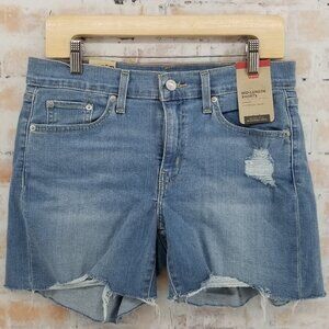 NWT Levi's Women's Mid Length Cut Off Jean Shorts Destroyed Light Wash Size 29
